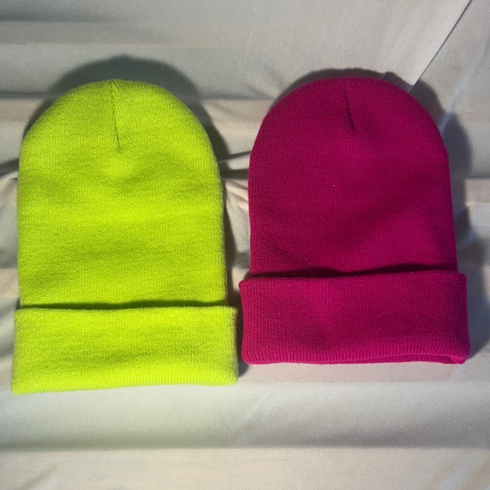Adult Colorful Beanie Duo - Bright Green and Pink